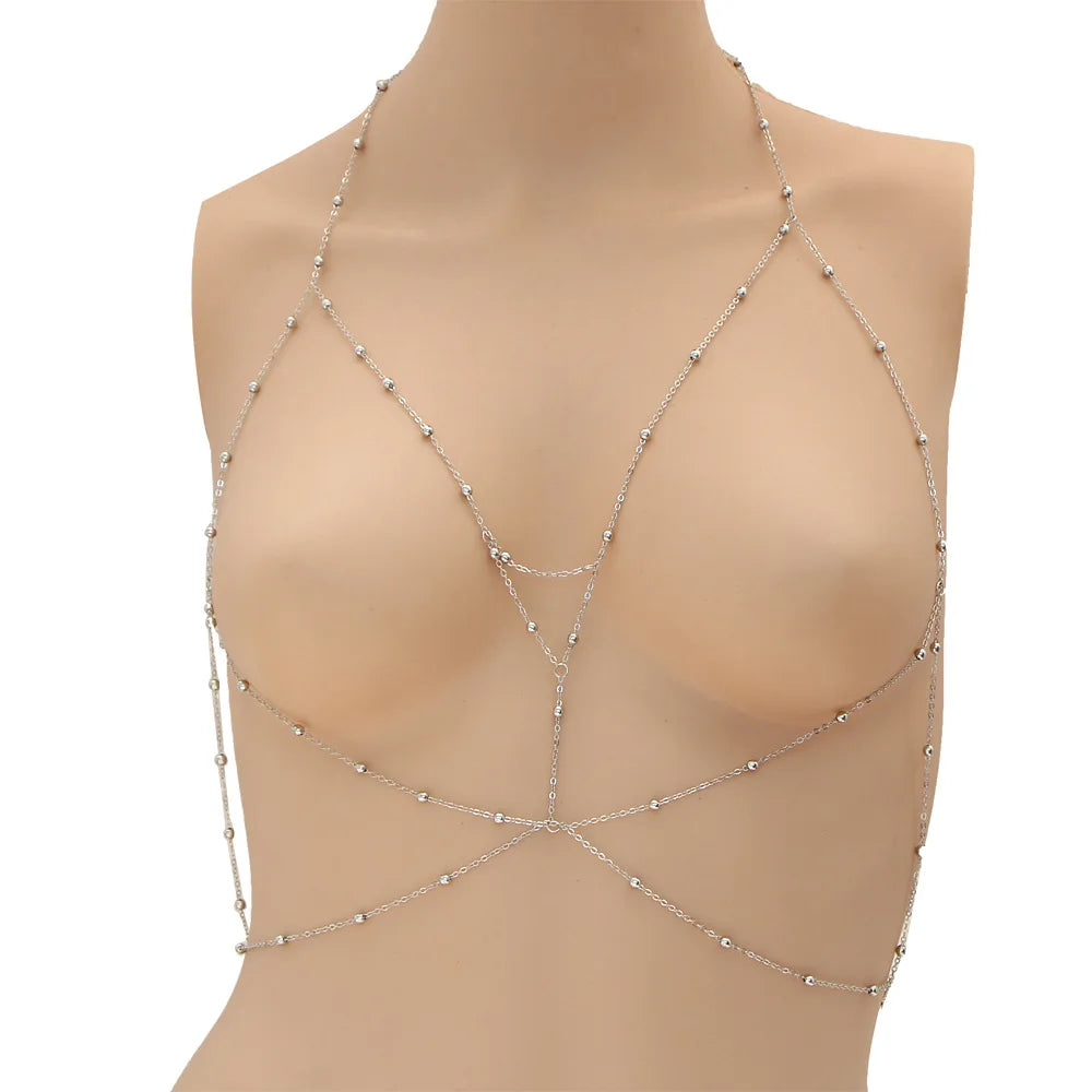 Vintage Boho Silver Body Chain Necklace Women