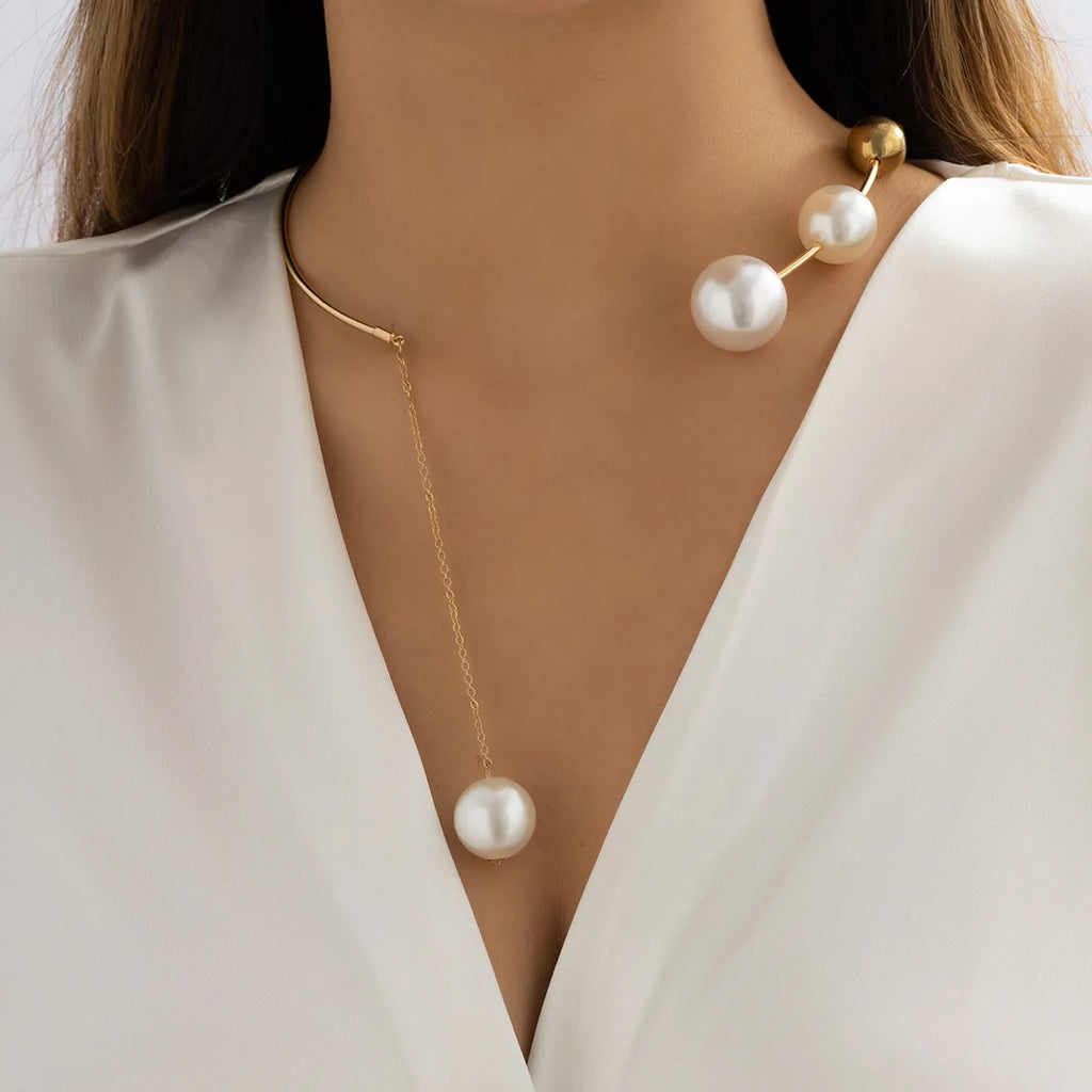 Vintage Pearl Tassel Torques Metal Choker Chain Necklace