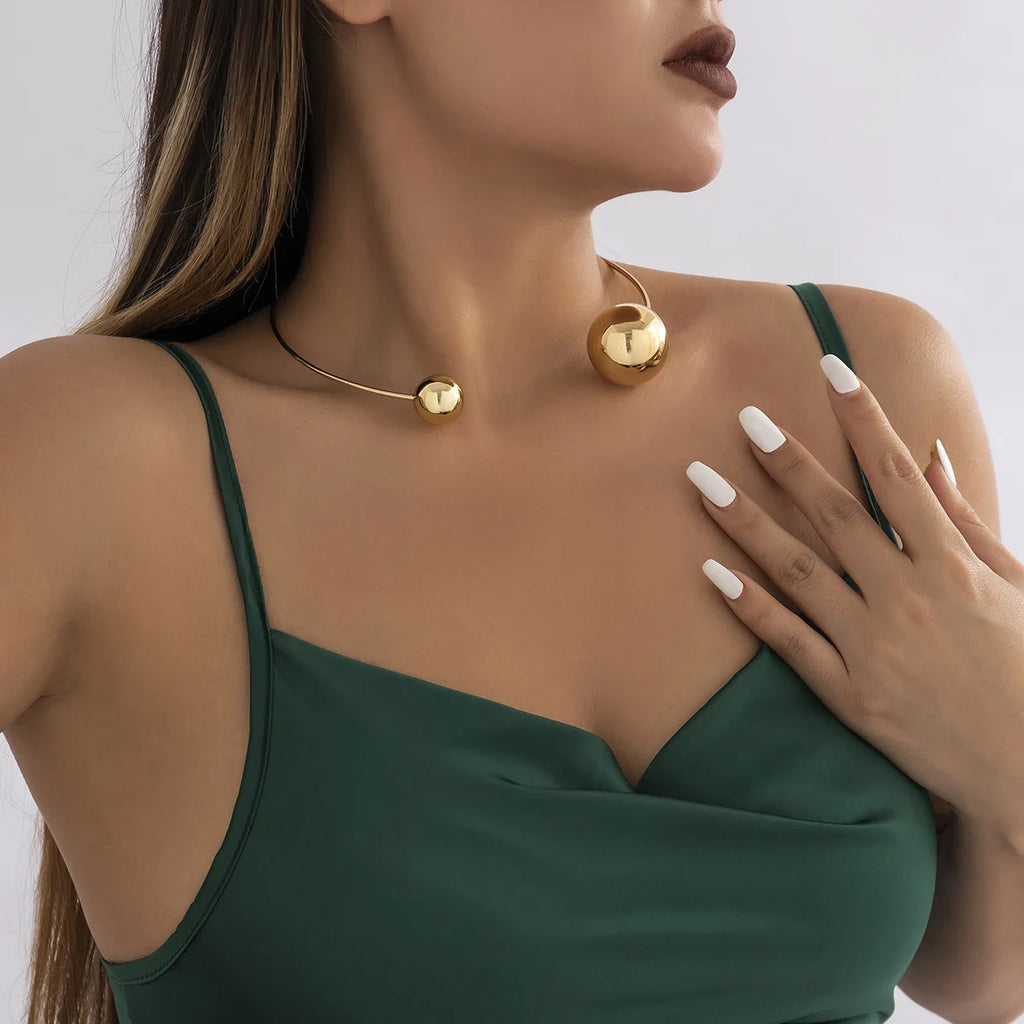 Vintage Silver CCB Ball Torques Women Choker Statement Necklace