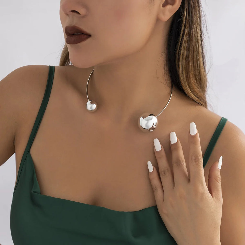 Vintage Silver CCB Ball Torques Women Choker Statement Necklace