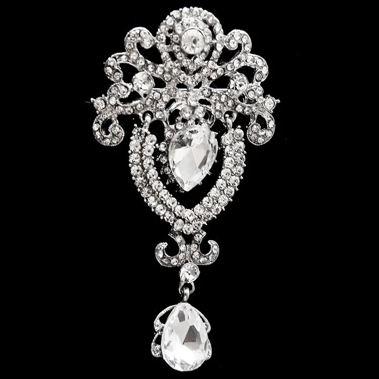 Vintage Silver Crystal Brooch Wedding Bridal Bouquet