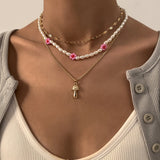 Vintage Pearl Choker Necklace Small Mushroom Design