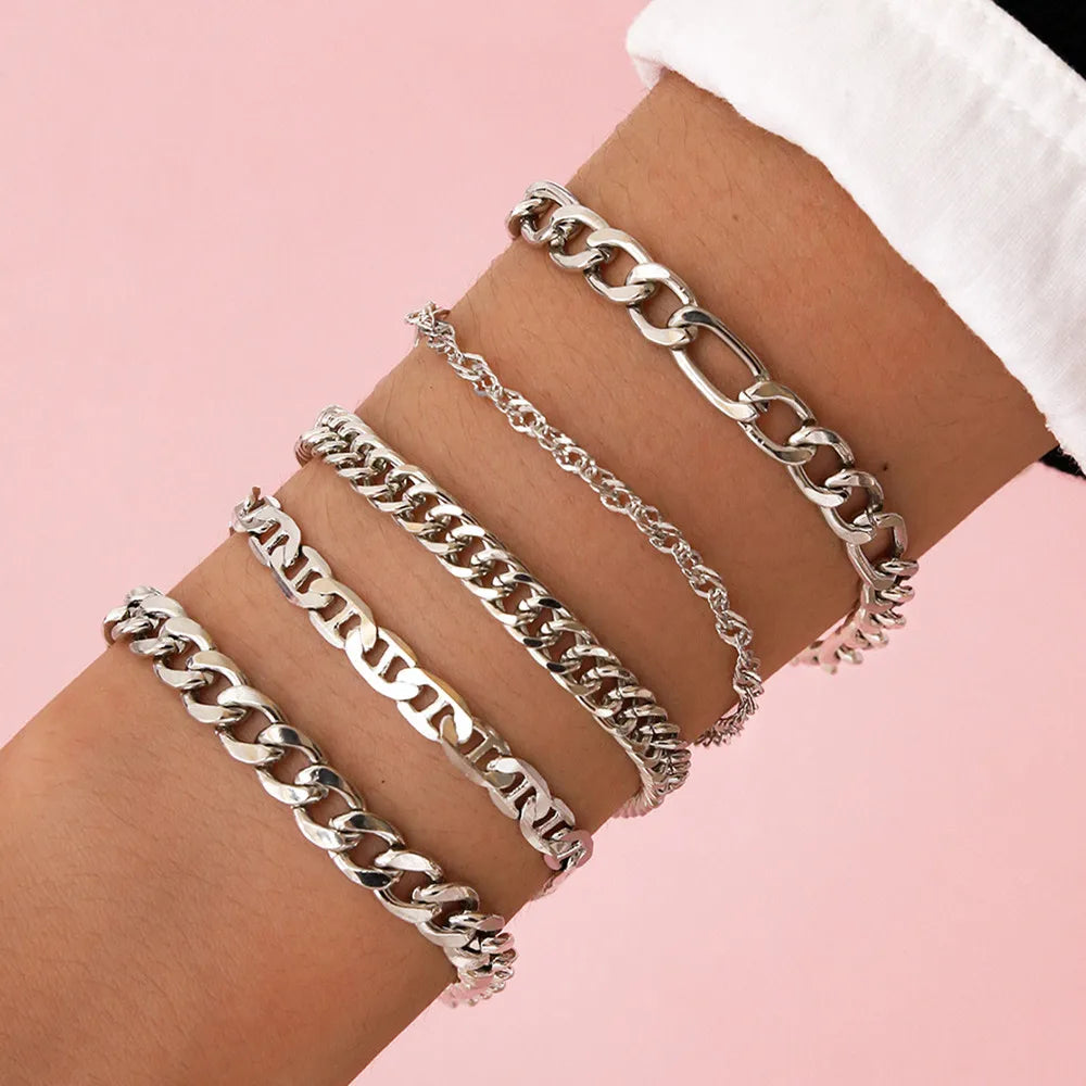 Vintage Multilayer Silver Heart Beads Bracelet Bangle Sets For Women Men
