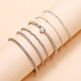 Vintage Multilayer Silver Heart Beads Bracelet Bangle Sets For Women Men