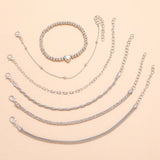 Vintage Multilayer Silver Heart Beads Bracelet Bangle Sets For Women Men