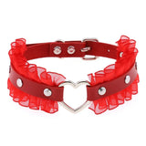 Vintage Red Pink Leather Choker Collar Necklace Women Harajuku Punk