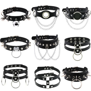 Vintage PU Leather Chain Pendant Necklace Punk Gothic Choker