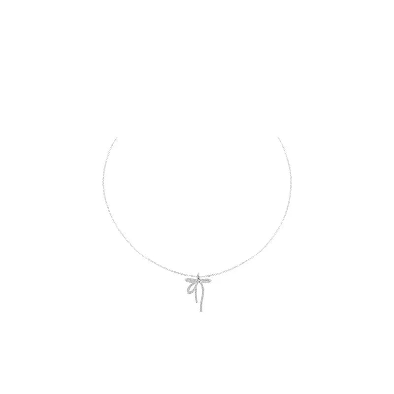 925 Silver Bowknot Pendant Zircon Necklace for Women