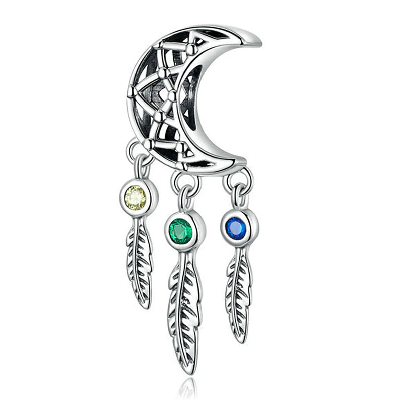 10pcs Heart Star Beads Silver Animal Moon Dream Catcher Charm