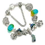 Peacock Feather and Bells Charm Bracelet DIY Christmas Tree Bead Bracelet