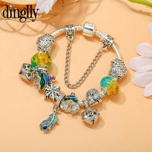 Peacock Feather and Bells Charm Bracelet DIY Christmas Tree Bead Bracelet