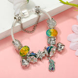 Peacock Feather and Bells Charm Bracelet DIY Christmas Tree Bead Bracelet