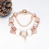 Rose Plated Hearts Charm Bracelet Heart Lock Beads Bracelet