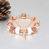 Rose Plated Hearts Charm Bracelet Heart Lock Beads Bracelet