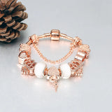 Rose Plated Hearts Charm Bracelet Heart Lock Beads Bracelet