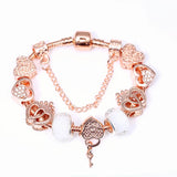 Rose Plated Hearts Charm Bracelet Heart Lock Beads Bracelet