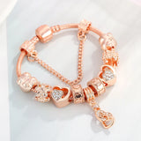 Rose Plated Hearts Charm Bracelet Heart Lock Beads Bracelet