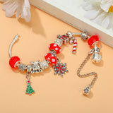 Red Crystal Snowflake Beads Charm Bracelet & Santa Claus Bangle