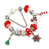 Red Crystal Snowflake Beads Charm Bracelet & Santa Claus Bangle