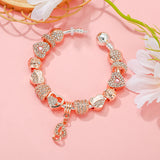 Heart Bead Charm Bracelet Rose Plated DIY Bangle Jewelry