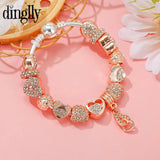 Heart Bead Charm Bracelet Rose Plated DIY Bangle Jewelry