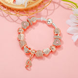 Heart Bead Charm Bracelet Rose Plated DIY Bangle Jewelry
