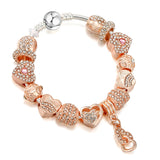 Heart Bead Charm Bracelet Rose Plated DIY Bangle Jewelry
