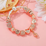 Heart Bead Charm Bracelet Rose Plated DIY Bangle Jewelry