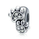 925 Sterling Silver Animal Footprint Cat Heart Spacer Charm