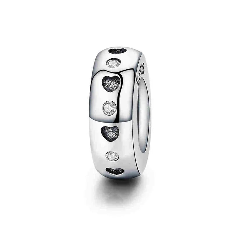 925 Sterling Silver Animal Footprint Cat Heart Spacer Charm