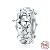 925 Sterling Silver Animal Footprint Cat Heart Spacer Charm