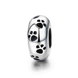 925 Sterling Silver Animal Footprint Cat Heart Spacer Charm