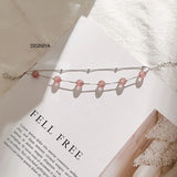 Double Layer Pink Stone Crystal 925 Silver Bracelet Girl Lucky Charm