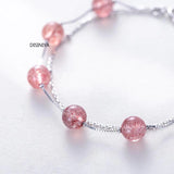 Double Layer Pink Stone Crystal 925 Silver Bracelet Girl Lucky Charm