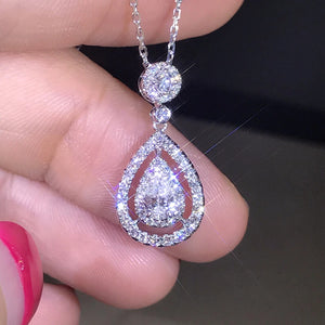 14K Rose Necklace Diamond Pendant Women Wedding