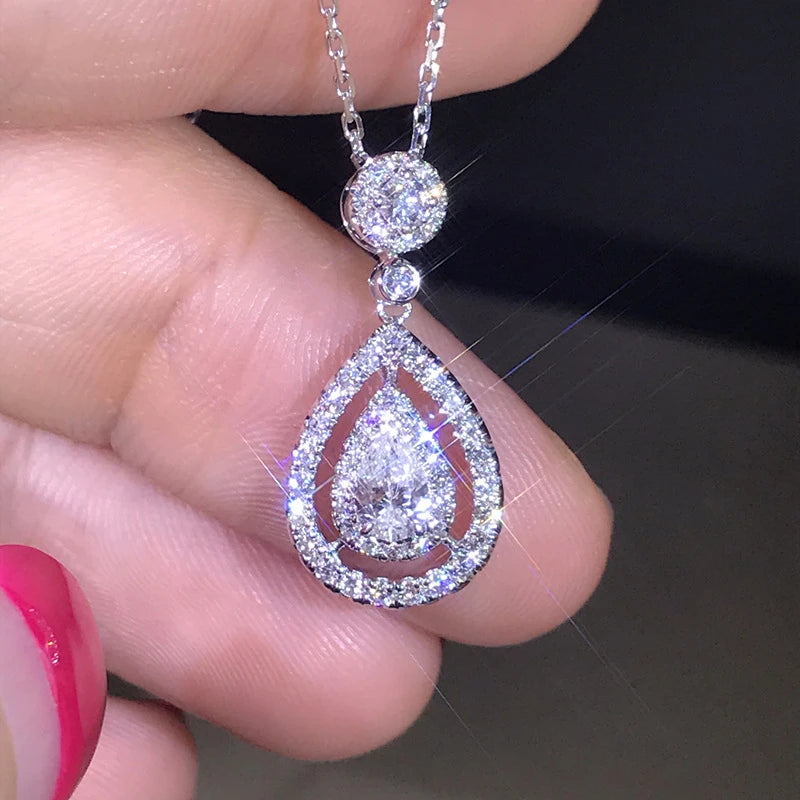 14K Rose Necklace Diamond Pendant Women Wedding