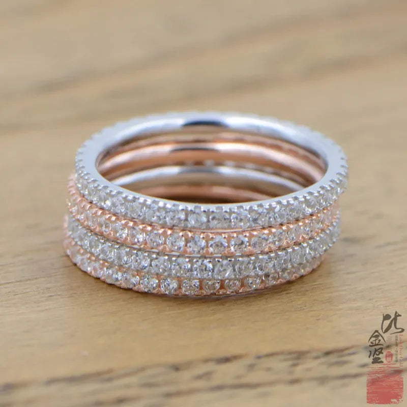 14K Rose Diamond Ring Silver 925 Fine Jewelry for Women