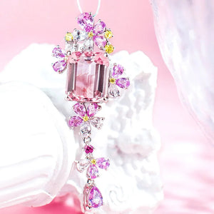 925 Silver Pink Sapphire Necklace Pendant Women Jewelry Pendants