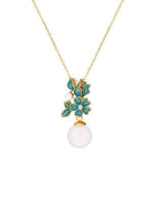 14K 45cm Pearl Necklace Geometric Bohemia Yellow Pendant Women Jewelry