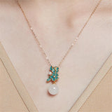 14K 45cm Pearl Necklace Geometric Bohemia Yellow Pendant Women Jewelry