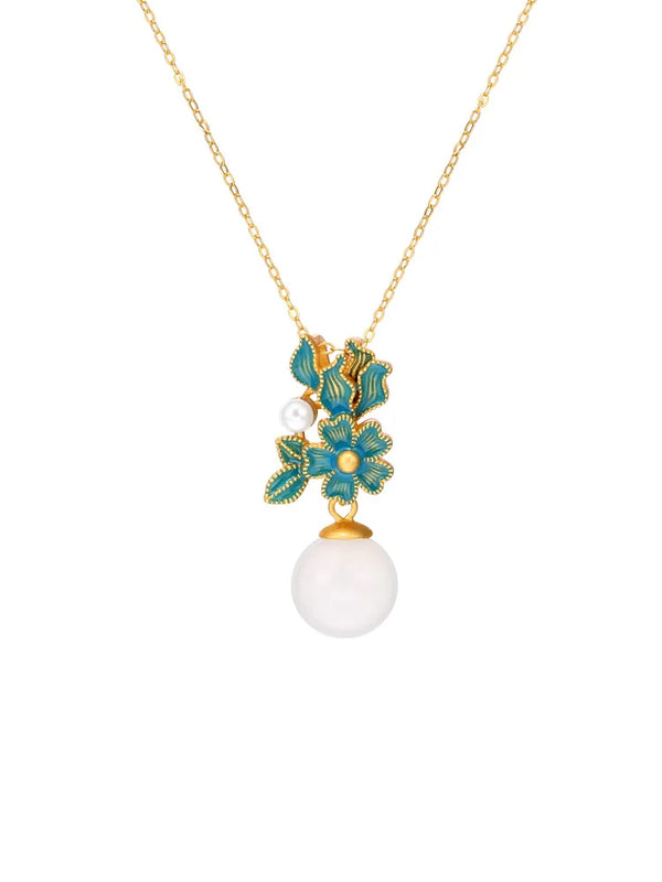 14K 45cm Pearl Necklace Geometric Bohemia Yellow Pendant Women Jewelry