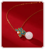 14K 45cm Pearl Necklace Geometric Bohemia Yellow Pendant Women Jewelry