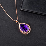 Real 14K Rose Necklace Pendant for Women Amethyst Bijoux Pendant