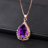 Real 14K Rose Necklace Pendant for Women Amethyst Bijoux Pendant