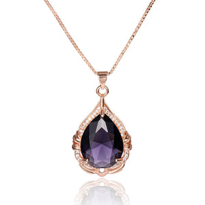 Real 14K Rose Necklace Pendant for Women Amethyst Bijoux Pendant