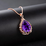 Real 14K Rose Necklace Pendant for Women Amethyst Bijoux Pendant