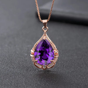 Real 14K Rose Necklace Pendant for Women Amethyst Bijoux Pendant