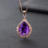 Real 14K Rose Necklace Pendant for Women Amethyst Bijoux Pendant