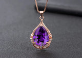 Real 14K Rose Necklace Pendant for Women Amethyst Bijoux Pendant