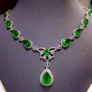 S925 Sterling Silver Emerald Pendant Bohemia Jewelry